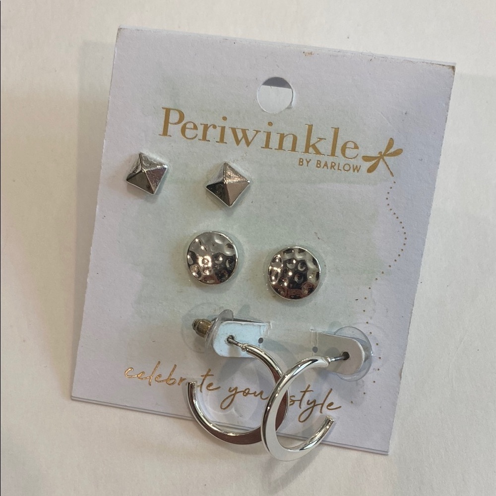 Silver Hoop and Stud Earrings 3 pairs Periwinkle by Barlow